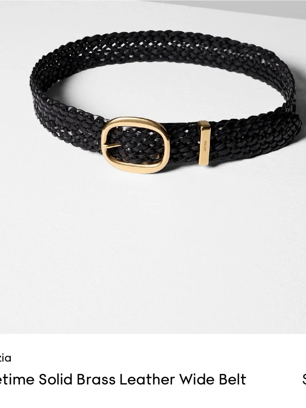 ARITZIA black Braided woven Leather Wide Belt with Gold Buckle solid brass S